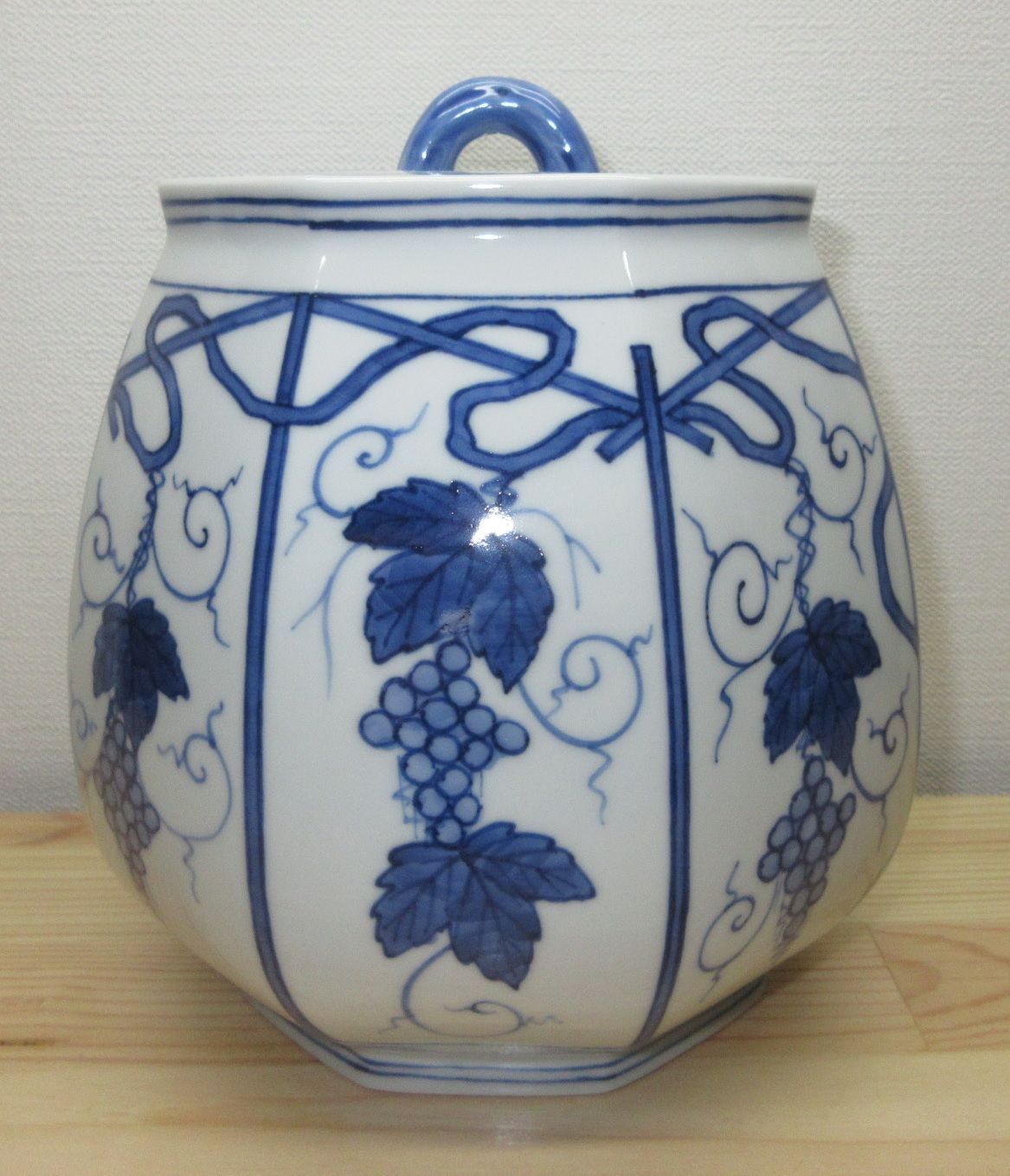 逢絢亭 茶道具 水指 京焼 染付 葡萄棚の図 紫翠窯 西村徳泉 共箱入り