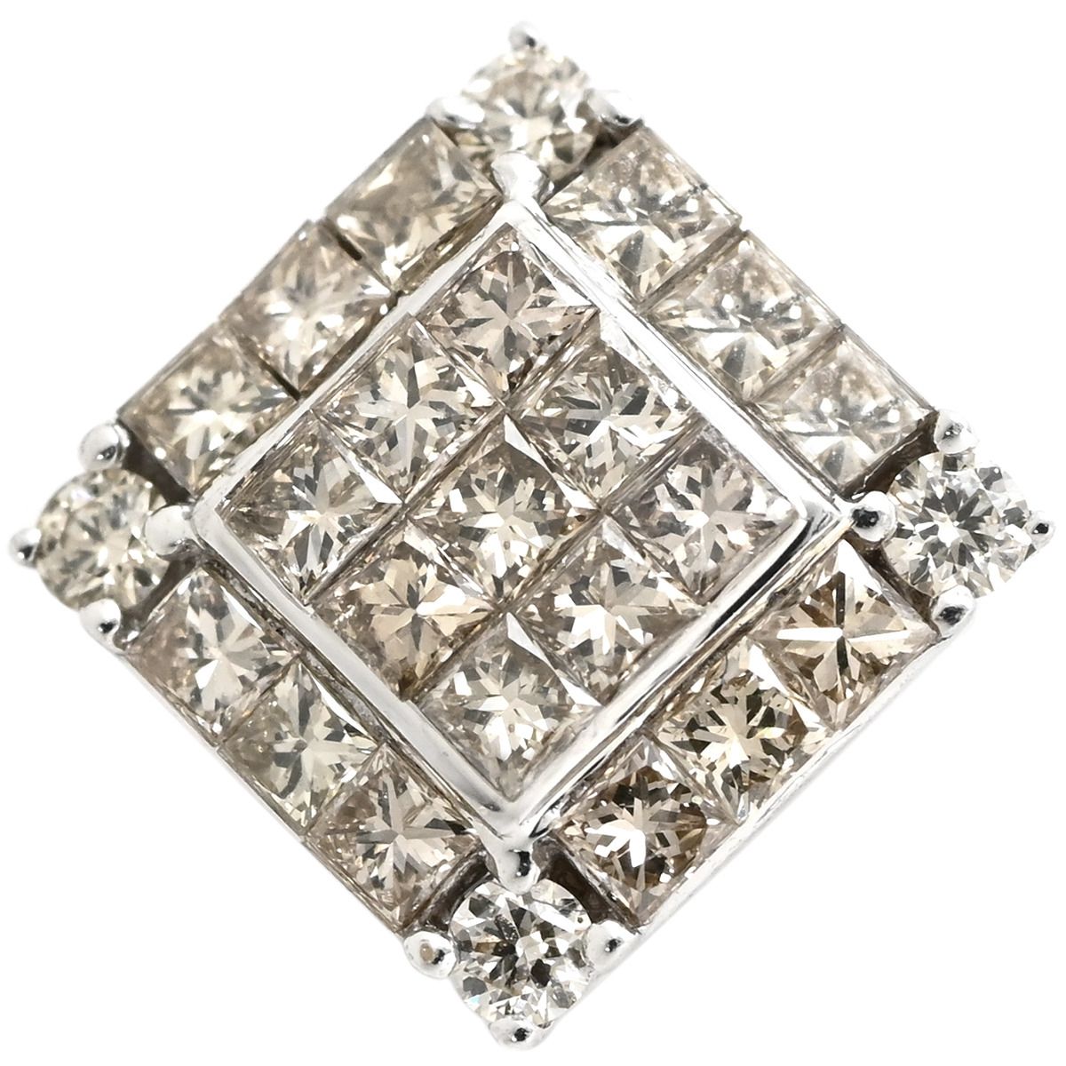 ペンダントトップ K18WG ダイヤモンド ホワイトゴールド Au750 18K 18金 ペンダントヘッド ミステリーセッティングダイヤ スクエア キューブ