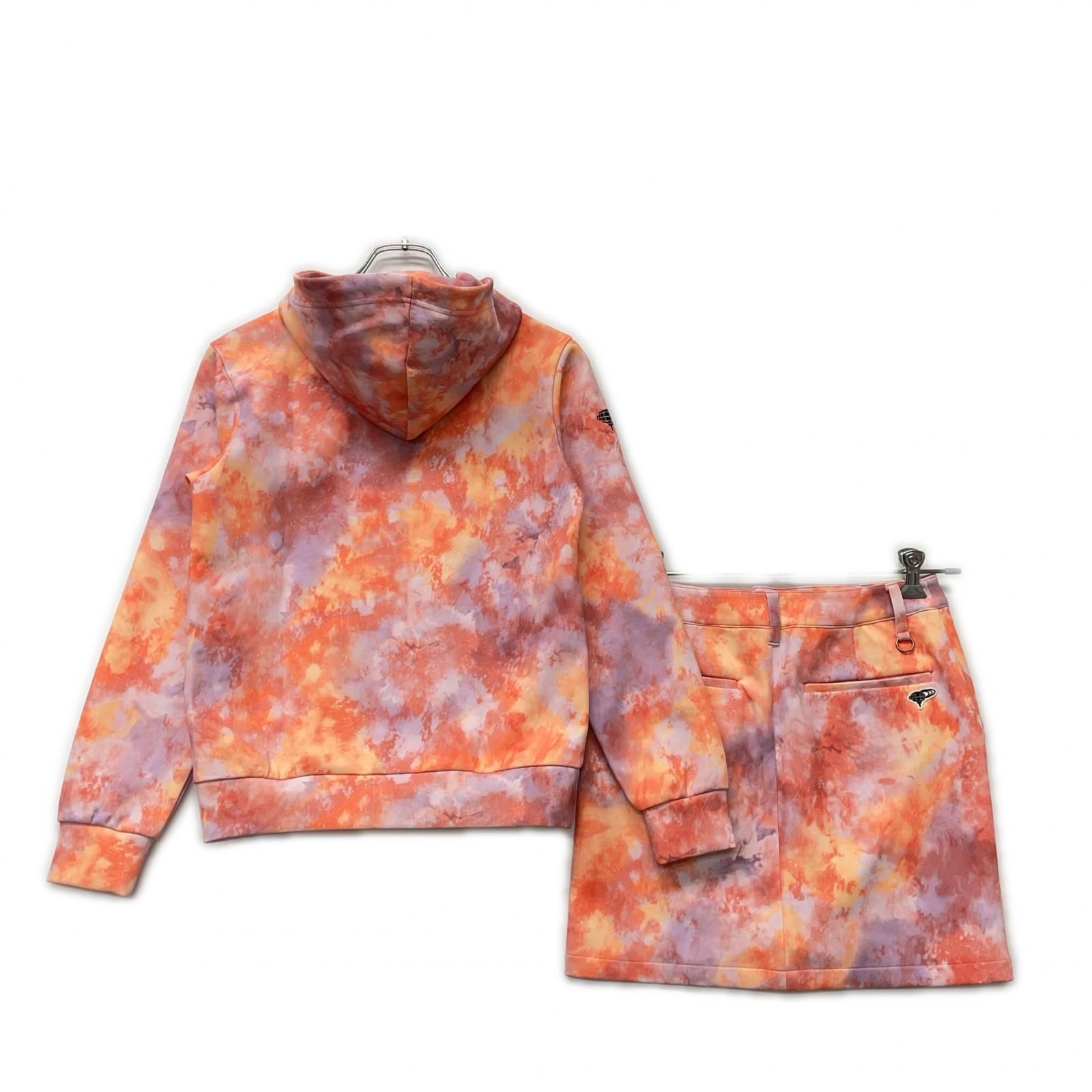レディース ビームスゴルフ BEAMSGOLF セットアップ S オレンジ系 ダンボールニット タイダイ柄 長袖フーディー×スカート