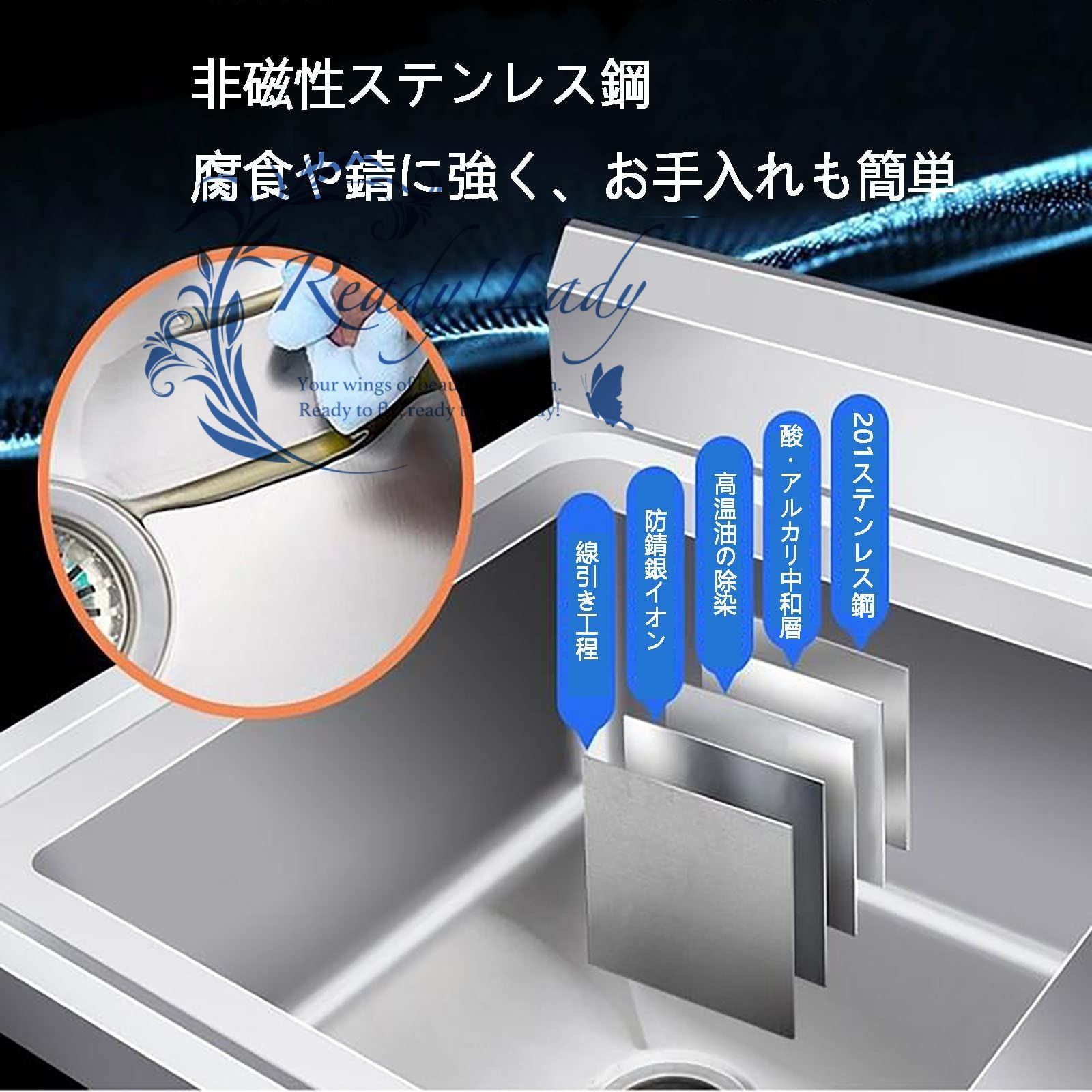 オールステンレス製防錆ガーデンシンク 幅60cm ロングライフ設計 ディープシンク 防水 防滴 回転式 清潔 便利な棚付き アウトドアシンク シンプルシンク 屋外用シンク W175×D60×H80cm シルバー SKLAD-KIRPICHA_RU