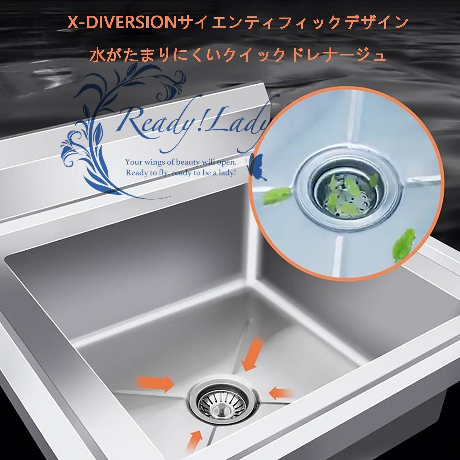 オールステンレス製防錆ガーデンシンク 幅60cm ロングライフ設計 ディープシンク 防水 防滴 回転式 清潔 便利な棚付き アウトドアシンク シンプルシンク 屋外用シンク W175×D60×H80cm シルバー