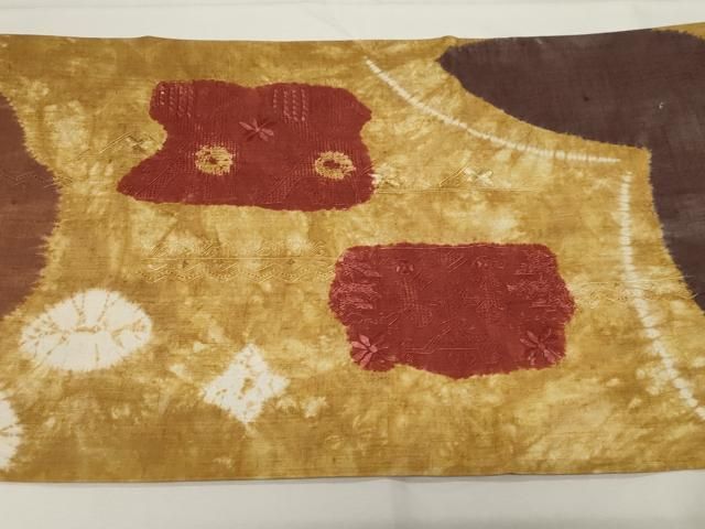 平和屋着物○中国三大刺繍 スワトウ刺繍 六通柄袋帯 絞り 紬地 舞蝶