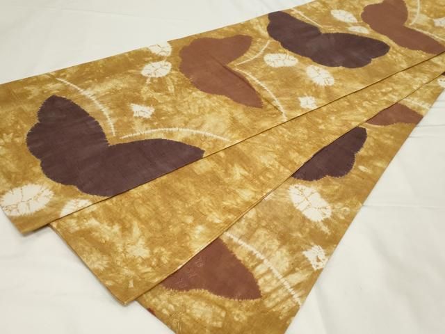 平和屋着物●中国三大刺繍　スワトウ刺繍　六通柄袋帯　絞り　紬地　舞蝶吉祥文　正絹　逸品　CAAZ6426dy 平和屋着物○中国三大刺繍 スワトウ刺繍 六通柄袋帯 絞り 紬地 舞蝶