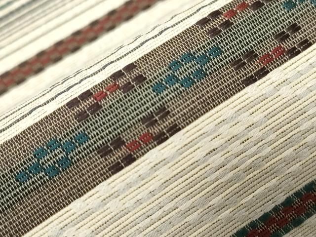 平和屋着物○両面 全通柄袋帯 紬地 花織 横段飛鳥文 正絹 逸品