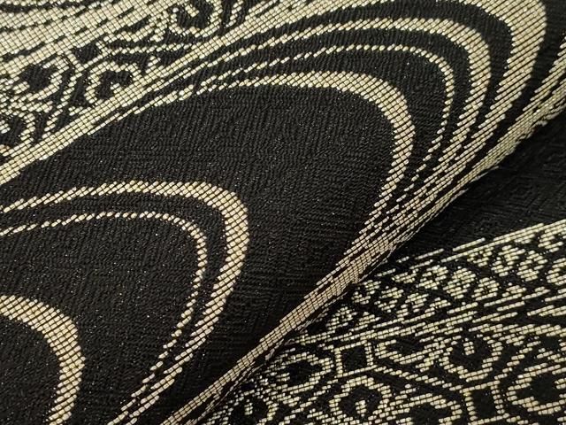 平和屋着物○染色作家 斉藤三才 六通柄袋帯 流水吉祥文 黒地 金糸 正絹