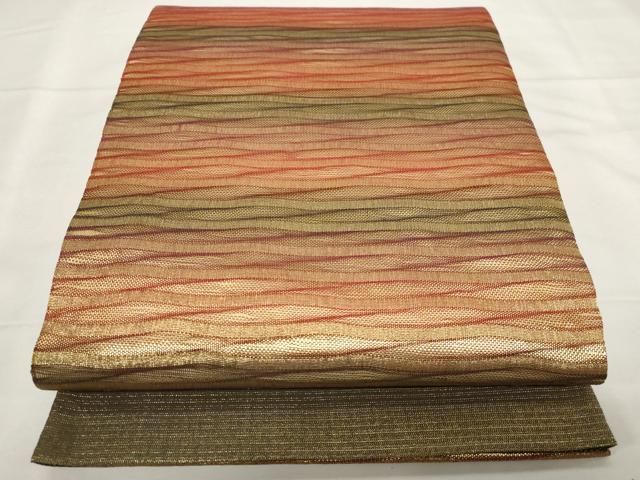 平和屋着物●ひなや工房　くむ・あむ・おる　伊豆蔵明彦　太鼓柄袋帯　横段文　金糸　正絹　逸品　未使用　CAAZ6456dy 平和屋着物○ひなや工房 くむ・あむ・おる 伊豆蔵明彦 太鼓柄袋帯 横段