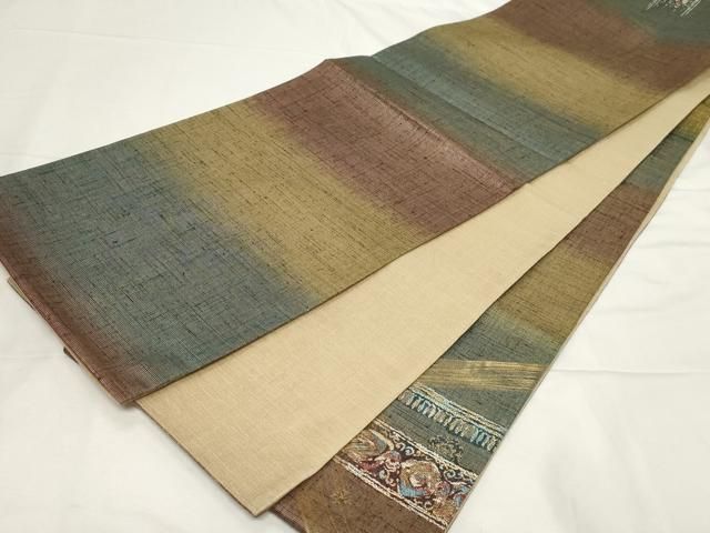 平和屋着物●名門　しょうざん　生紬　紙屋川伝承　絹漉貴　太鼓柄袋帯　吉祥文　金通し地　正絹　逸品　CAAZ6462dy 平和屋着物○名門 しょうざん 生紬 紙屋川伝承 絹漉貴 太鼓柄袋帯 吉祥