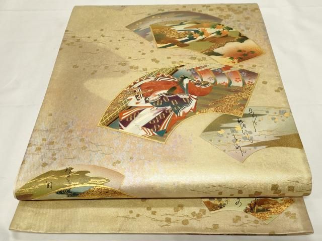 平和屋着物○漆工芸作家 金森一博 六通柄袋帯 地紙人物文 金彩 正絹