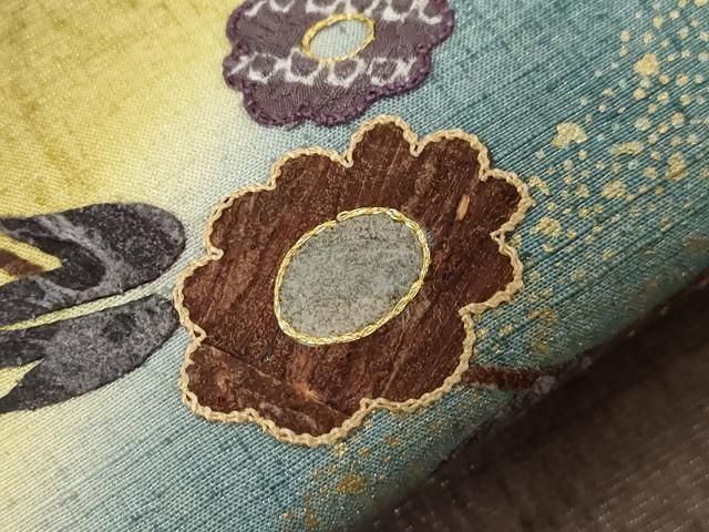 平和屋着物○太鼓柄袋帯 紬地 舞蝶文 銀通し地 正絹 逸品 CAAZ6471dy