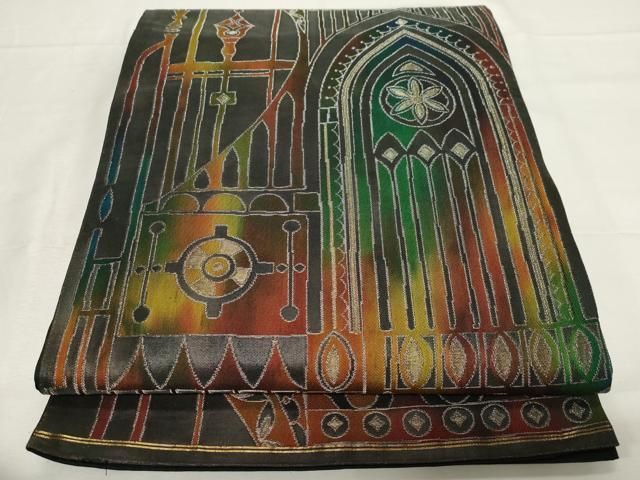 平和屋着物●全通柄袋帯　作家物　聖堂　金銀糸　引箔　正絹　逸品　CAAZ6477dy 平和屋着物○全通柄袋帯 作家物 聖堂 金銀糸 引箔 正絹 逸品