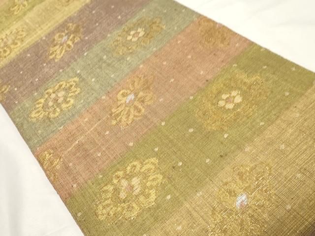 平和屋着物●西陣図案家 徳田義三　六通柄袋帯　紬地　舞花文　金糸　正絹　逸品　CABB0734hy 平和屋着物○西陣図案家 徳田義三 六通柄袋帯 紬地 燦煌華 金糸 正絹