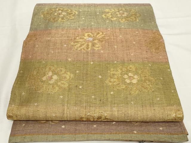 平和屋着物●西陣図案家 徳田義三　六通柄袋帯　紬地　舞花文　金糸　正絹　逸品　CABB0734hy 平和屋着物○西陣図案家 徳田義三 六通柄袋帯 紬地 燦煌華 金糸 正絹