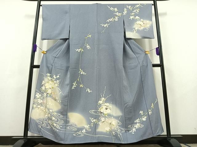 平和屋着物▽訪問着 単衣 流水花車文 暈し染め 正絹 AABC6187jh