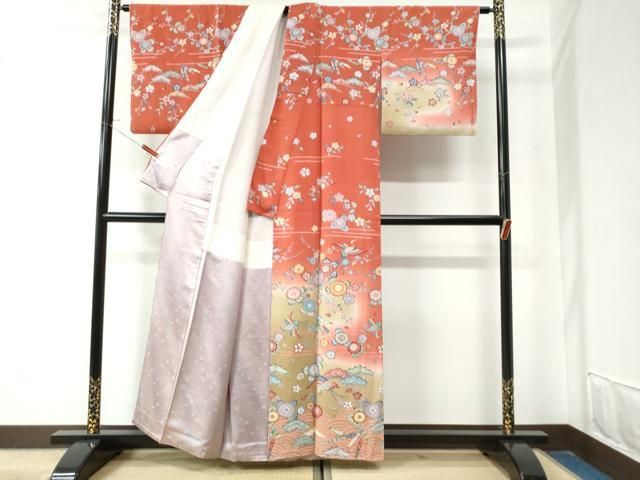 平和屋着物 訪問着 型染め 飛鶴青海波花松文 暈し染め 正絹 CAAZ3008yc