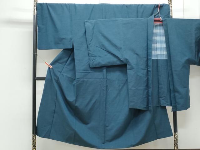 平和屋着物 男性 紬 アンサンブル 色無地 藍色 正絹 CAAY9573th