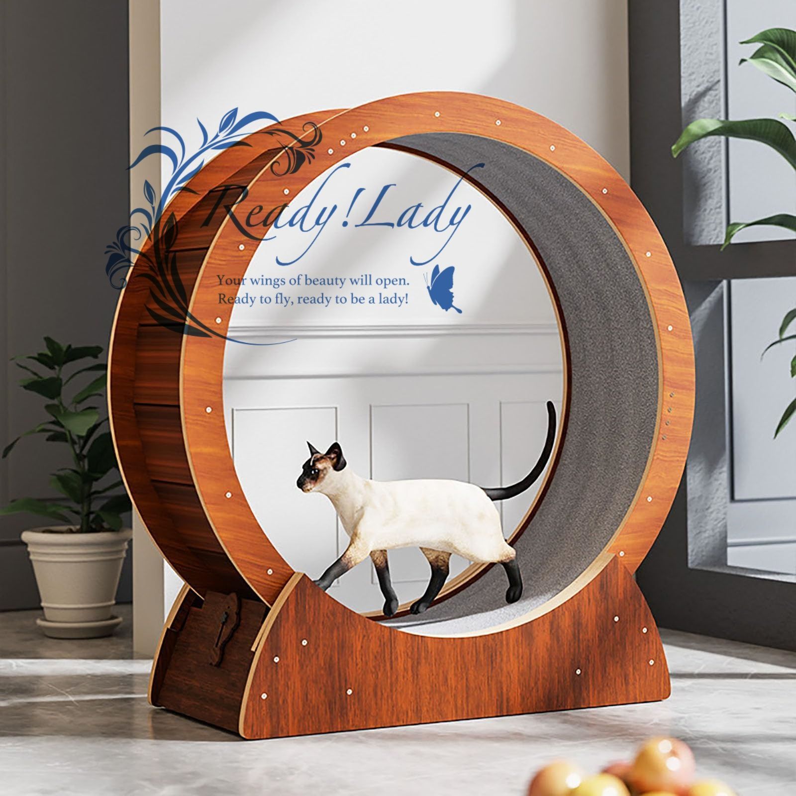 キャットホイール猫 ランニングホイール猫 回し車トレッドミル 猫 キャット ウォークロック装置内蔵 TPE静音低ノイズロー解消に 猫ランニングマシン 滑り防止マット付き 室内用 猫おもちゃ猫の減量トレッドミル 120cm|47.5in ウォールナット色