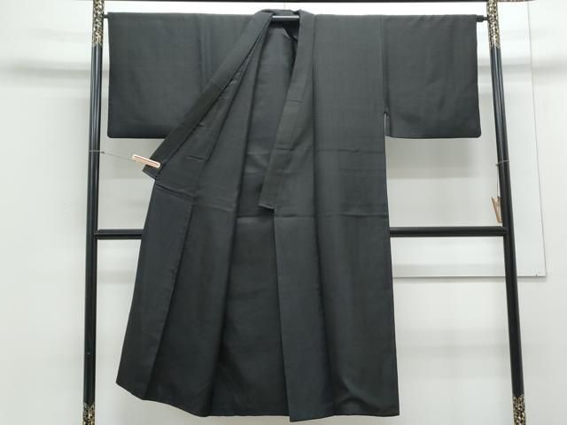 平和屋着物●男性　お召　アンサンブル　色無地　暗黒色　正絹　逸品　CAAY9576th 平和屋着物○男性 お召 アンサンブル 色無地 暗黒色 正絹 逸品
