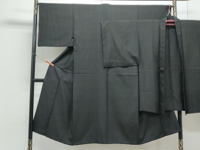 平和屋着物●男性 お召 アンサンブル 色無地 暗黒色 正絹 CAAY9576th