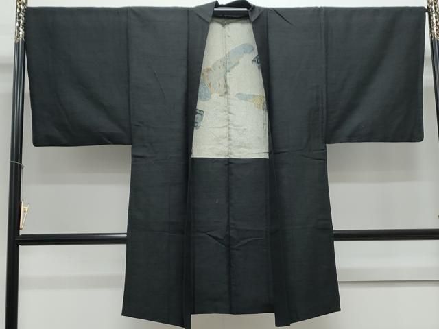 サマーセール開催中！ 平和屋着物 男性 紬 アンサンブル 色無地 濡羽色 正絹 CAAY9582th 商品説明もしっかり。