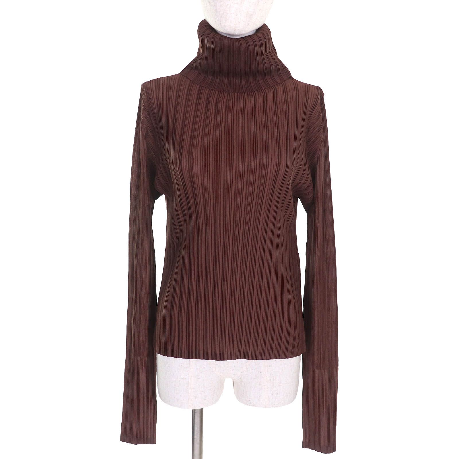 △PLEATS PLEASE プリーツプリーズ イッセイミヤケ PP01-FK315 タートルネック 長袖 トップス ブラウン 3 レディース