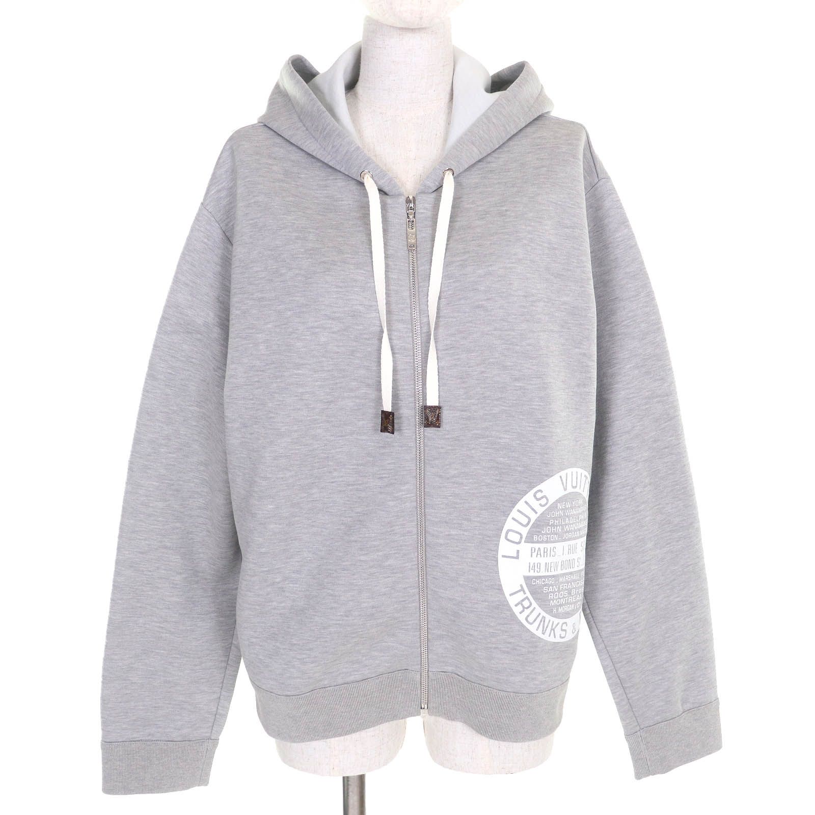 ♥品△LOUIS VUITTON ルイヴィトン コットン LVスタンプ ジップアップ フーディー パーカー グレー L き イタリア製 正規品 レディース