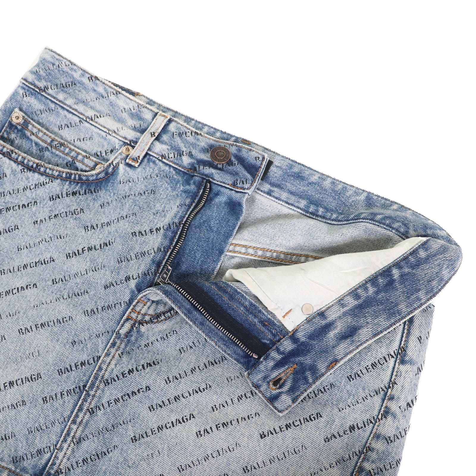 BALENCIAGA バレンシアガ 製 744972 コットン100％ ロゴ総柄 デニム ミニスカート インディゴブルー 36 イタリア製 レディース GULLKHAN_COM