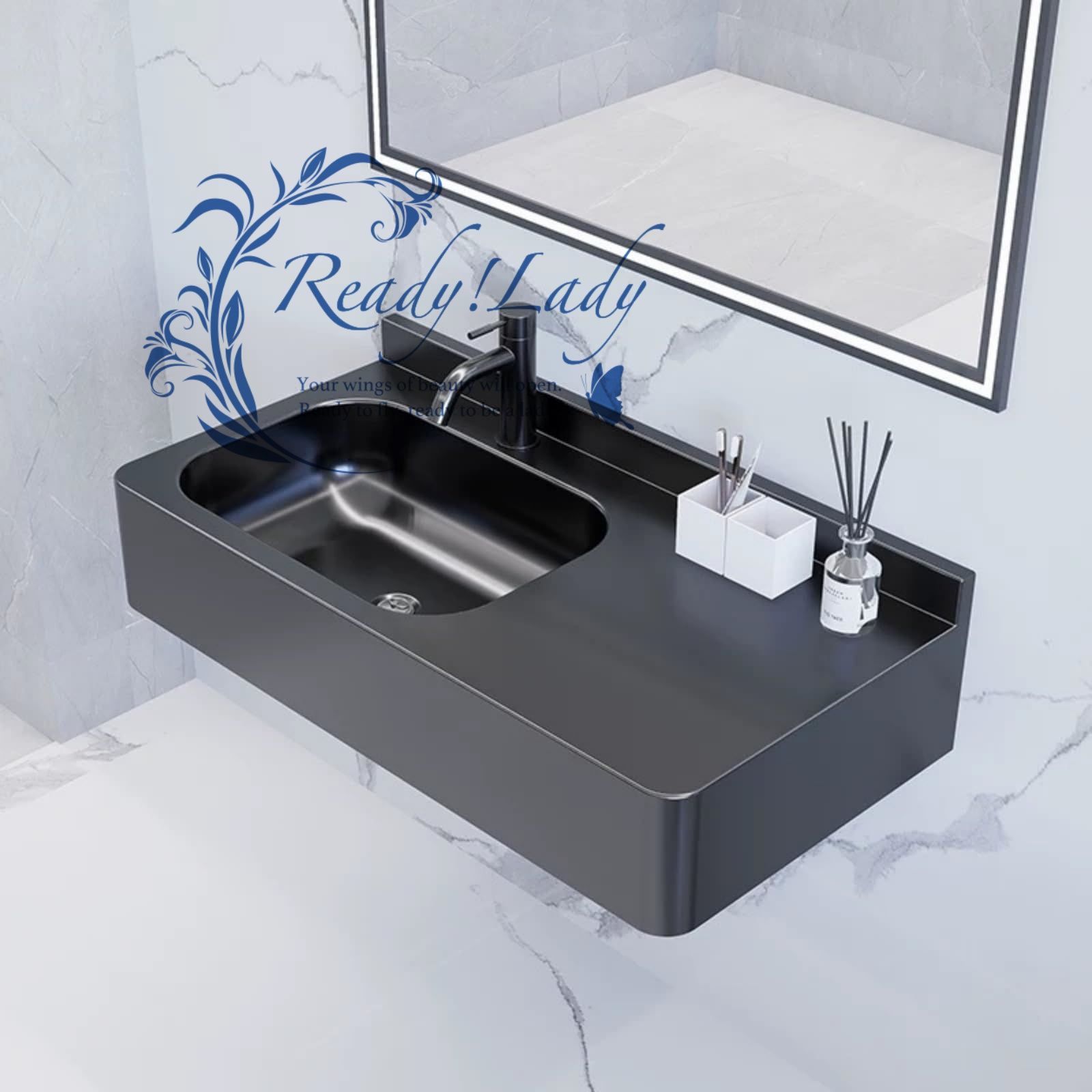 新登場壁掛けシンク ステンレス製洗面化粧台 ベッセルシンク フローティング壁掛けシンク ブラック