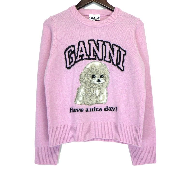 ガニーGANNI 25AW Graphic Wool Mix Poodle Crewneck K2499 フロント グラフィック ウール ミックス クルーネック ニット セーター 44945