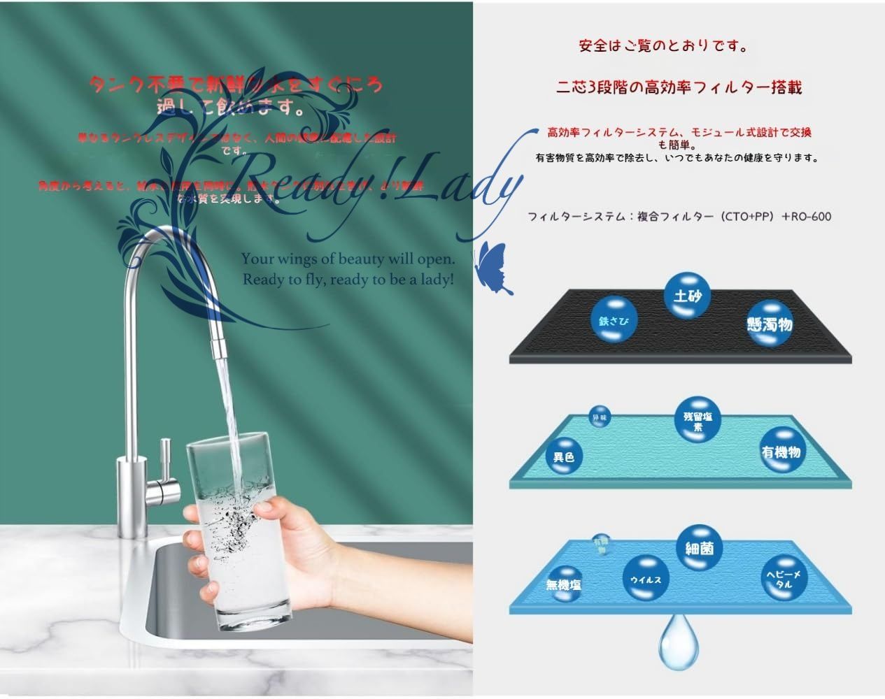 RO膜逆浸透キッチン浄水器 直接飲用水道水ディスペンサー110V