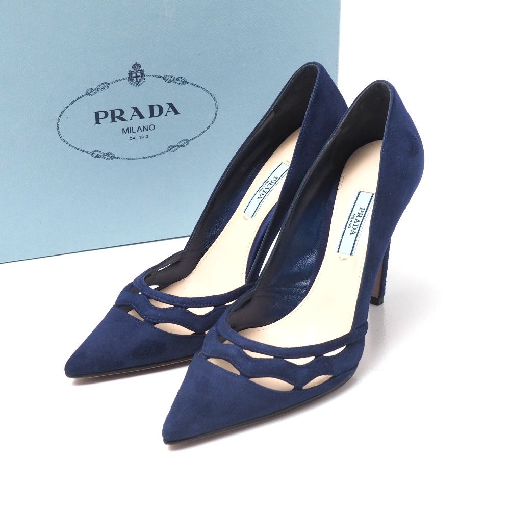 PRADA プラダ パンプス サイズ37 1|2 スエード カットアウト ハイヒール ポインテッドトゥ 靴 ブランド古着 20251029|RA6303