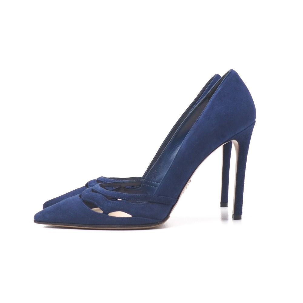 PRADA プラダ パンプス サイズ37 1|2 スエード カットアウト ハイヒール ポインテッドトゥ 靴 ブランド古着 20251029|RA6303