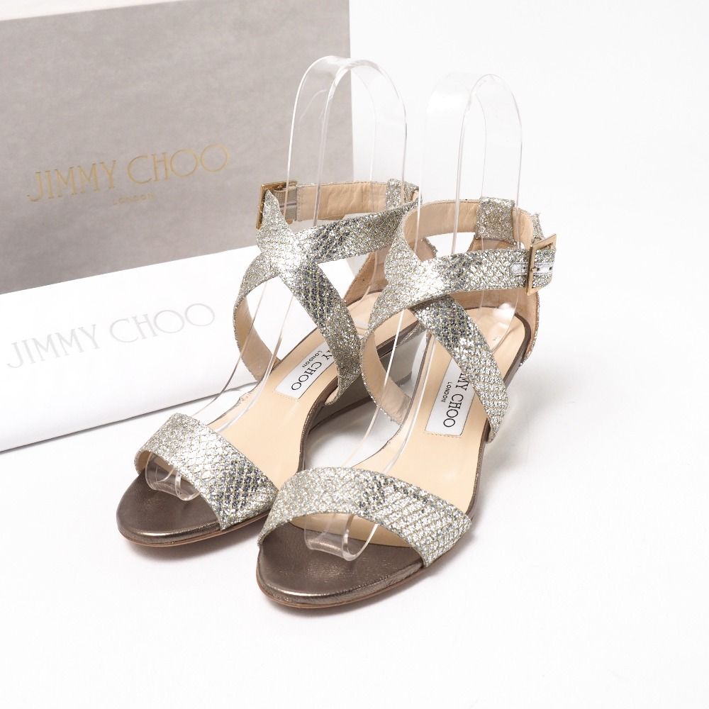 JIMMY CHOO ジミーチュウ 247CHIARA サンダル サイズ36 1|2 ラメグリッター アンクルストラップ ウェッジソール 靴 ブランド古着 20251029|RA6307