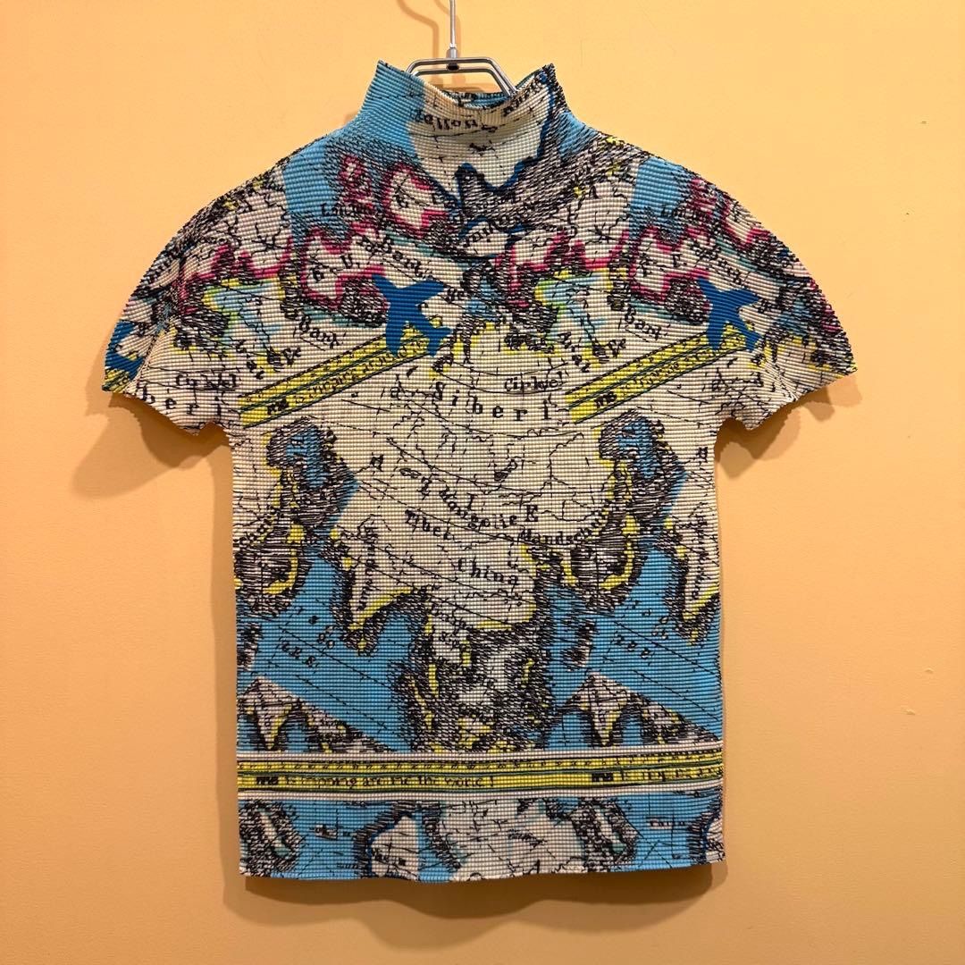me ISSEY MIYAKE 世界地図柄 半袖ブラウス トップス プルオーバー