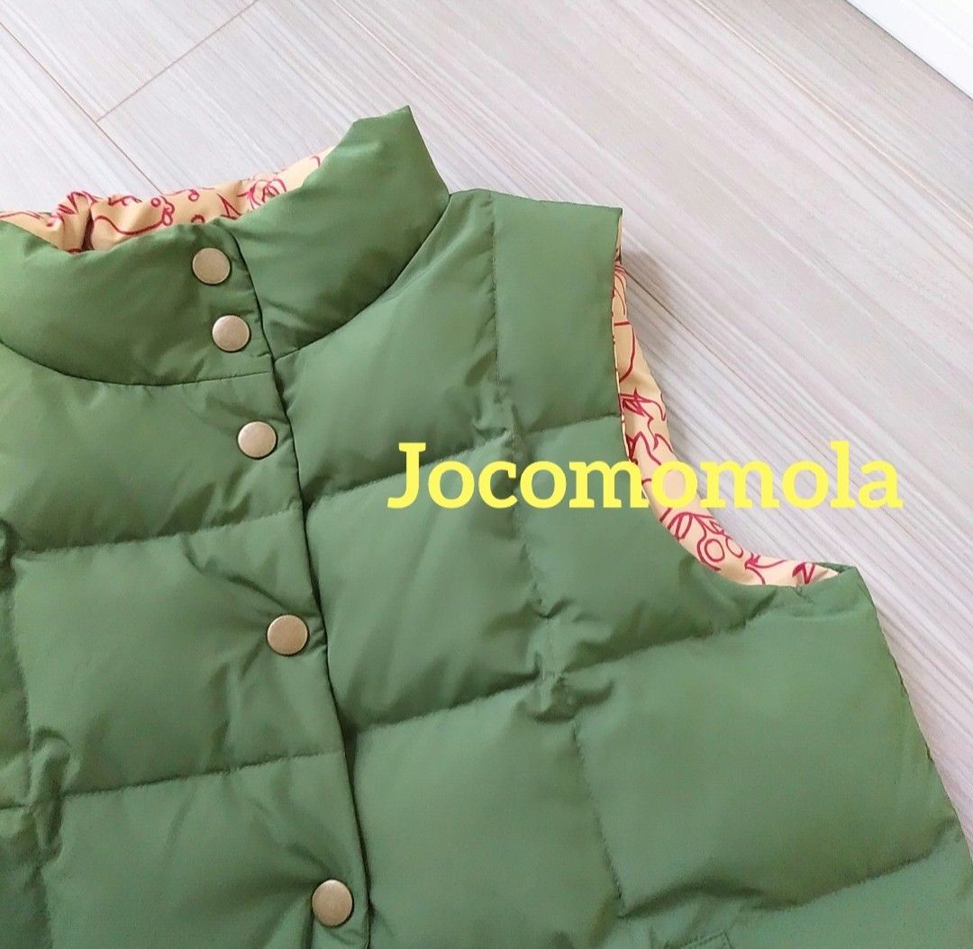 使用感少なめ リバーシブルダウンベスト ダウン ヘザー アニマル柄 Jocomomola ホコモモラ グリーン レッド スペインブランド