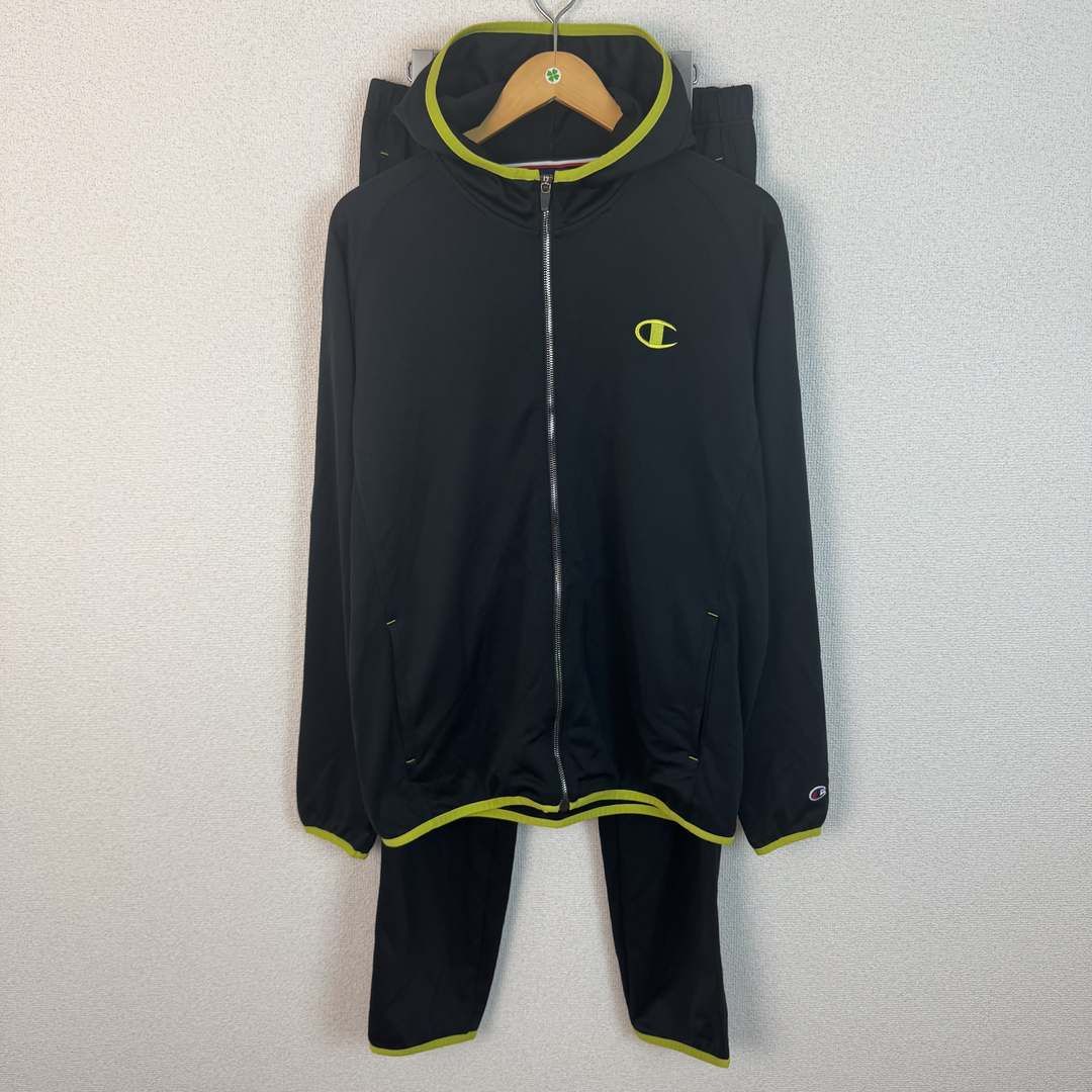 Champion チャンピオン ジャージセットアップ ロゴ刺繍 ブラック Oサイズ メンズ 古着 スポーツMIX ストリート