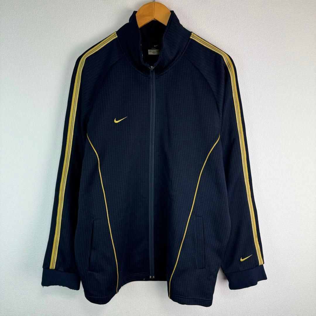 NIKE ナイキ セットアップ ジャージ 上下セット トラックジャケット トラックパンツ DRI-FIT ロゴ刺繍 ネイビー ゴールド XLサイズ メンズ 古着 スポーツMIX ストリート Y2K