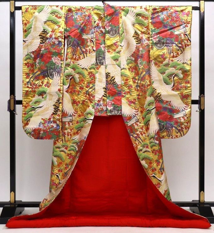 色打掛 和装 金 鶴 松 花車 ゴールド a2758