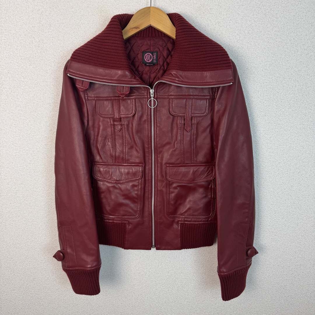 BYMNG バイミング レザージャケット リブニット切替 ワインレッド レディース 古着 Y2K 平成 ストリート