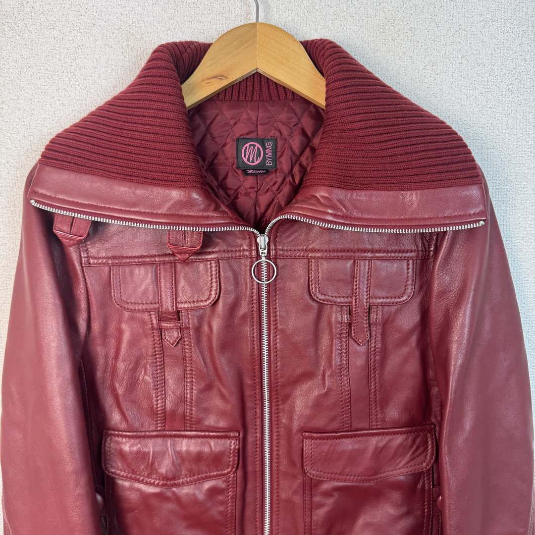 BYMNG バイミング レザージャケット リブニット切替 ワインレッド レディース 古着 Y2K 平成 ストリート