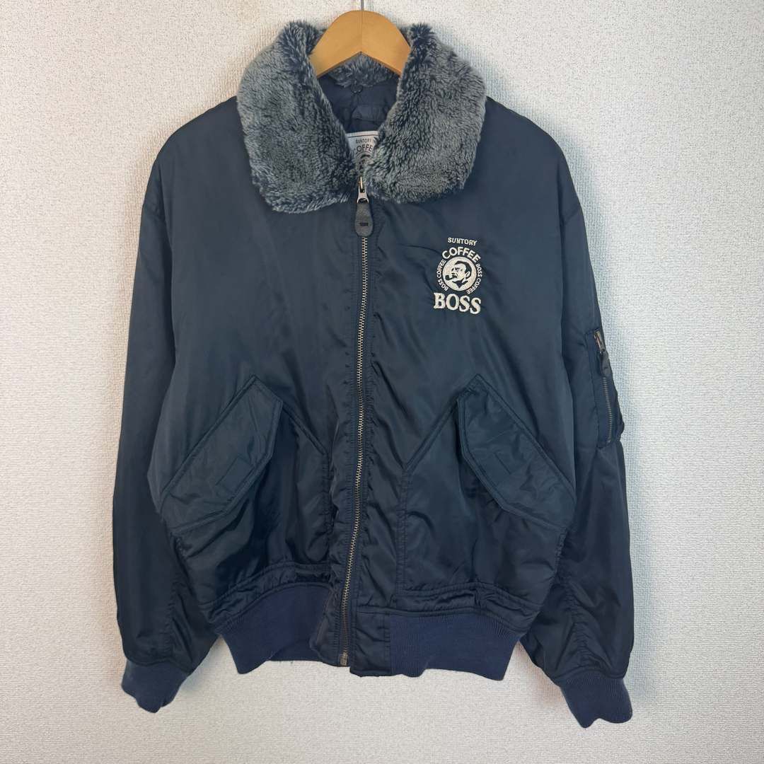 SUNTORY BOSS サントリーボス フライトジャケット 企業ロゴ ネイビー メンズ 古着 アメカジ