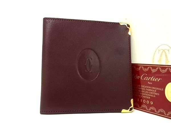 Cartier カルティエ マストライン レザー 二つ折り 財布 札入れ ウォレット レディース メンズ ボルドー系 FT1904