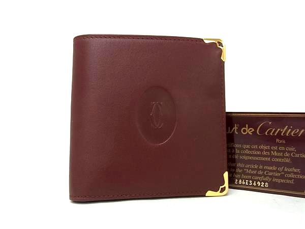 Cartier カルティエ マストライン レザー 二つ折り 財布 ウォレット 小銭入れ メンズ レディース ボルドー系 FN7659