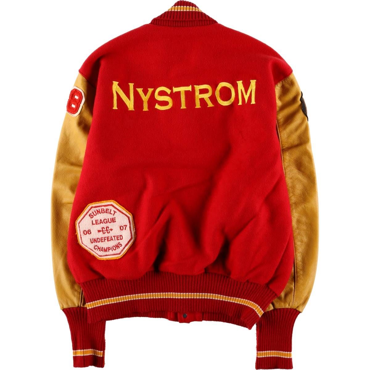 古着 90年代 デロング DeLONG カレッジ 袖革ウールボタンスタジャン バーシティジャケット メンズXL相当 ヴィンテージ eaa592253