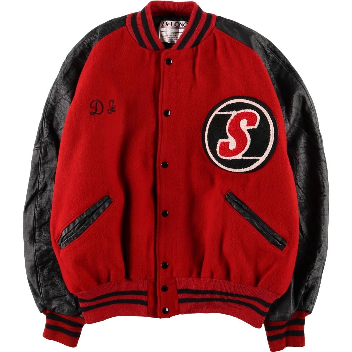 古着 90年代 デロング DeLONG 袖革ウールボタンスタジャン バーシティジャケット メンズXXL相当 ヴィンテージ eaa592254