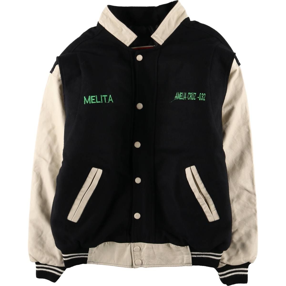 古着 MARINA 袖革ウールボタンスタジャン バーシティジャケット メンズXXL相当 ヴィンテージ|eaa592256