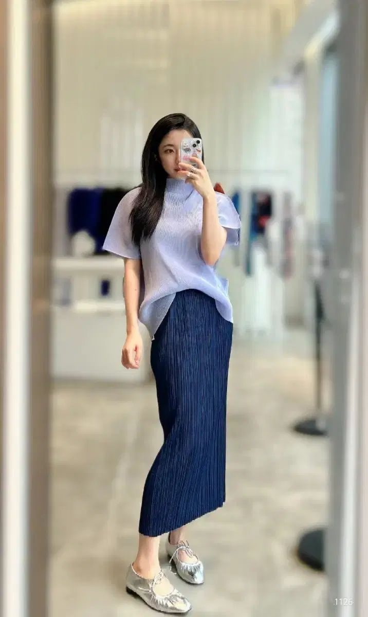 プリーツプリーズ mist シークスカート ネイビー