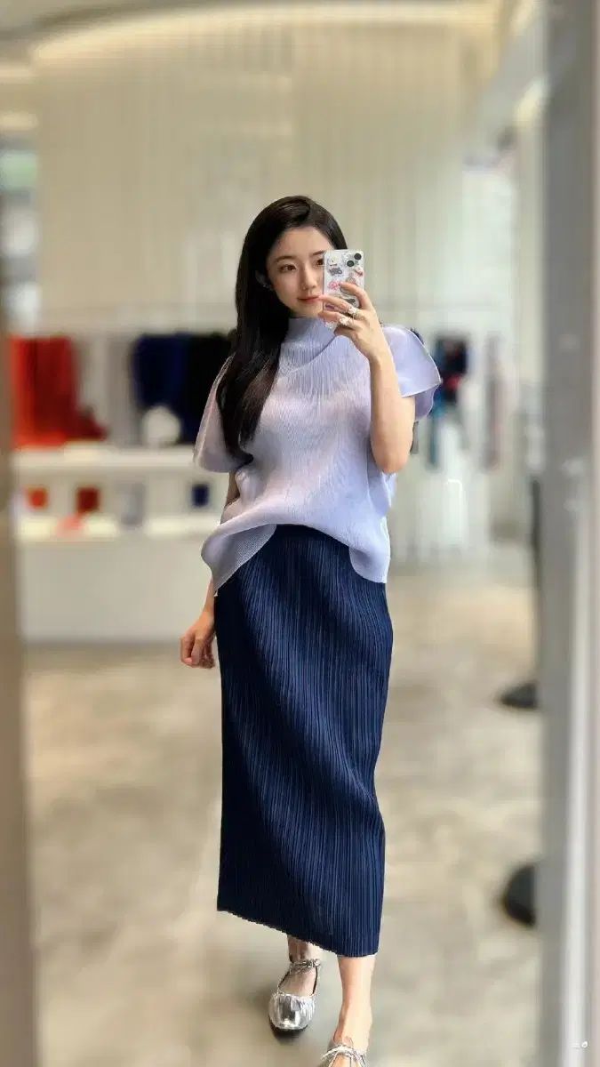 プリーツプリーズ mist シークスカート ネイビー