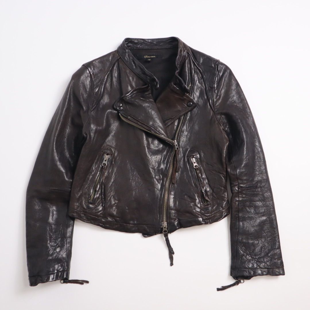 00s Flammeum y2k ダブルライダースジャケット sheepskin 羊革 ラムレザー y2k double-breasted biker jacket