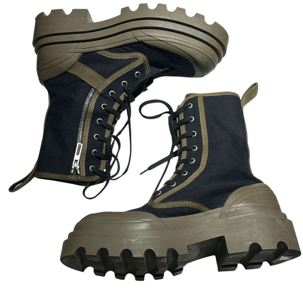 BOTTEGA VENETA ボッテガヴェネタ Bicolor Canvas Combat Boots レースアップブーツ カーキ ブラック size 41 26 cm 代官山A 08