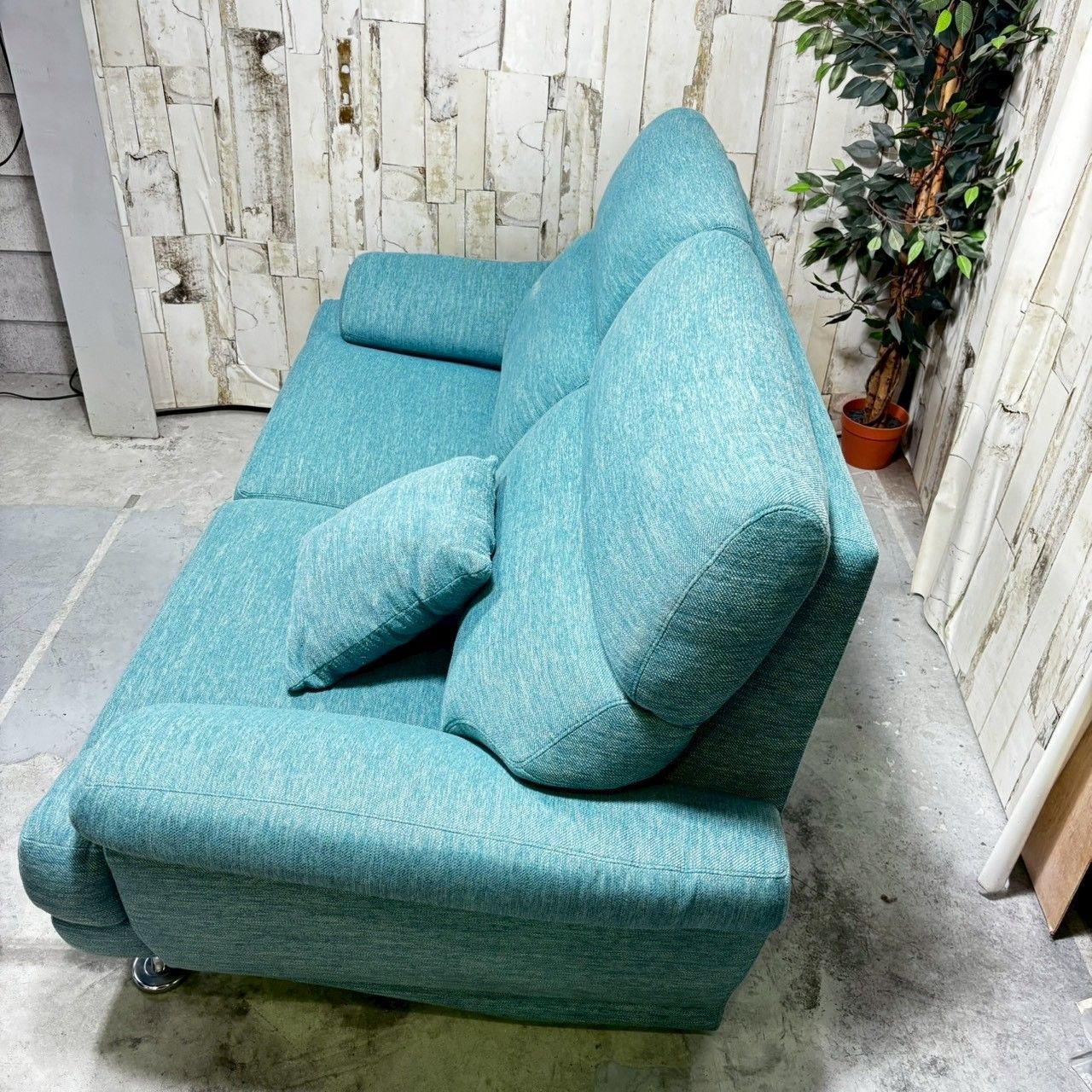 NITORI ニトリ 3人掛けソファ Nポケット A13 DR-LBL ターコイズブルー クッション付き ハイバック ポケットコイル